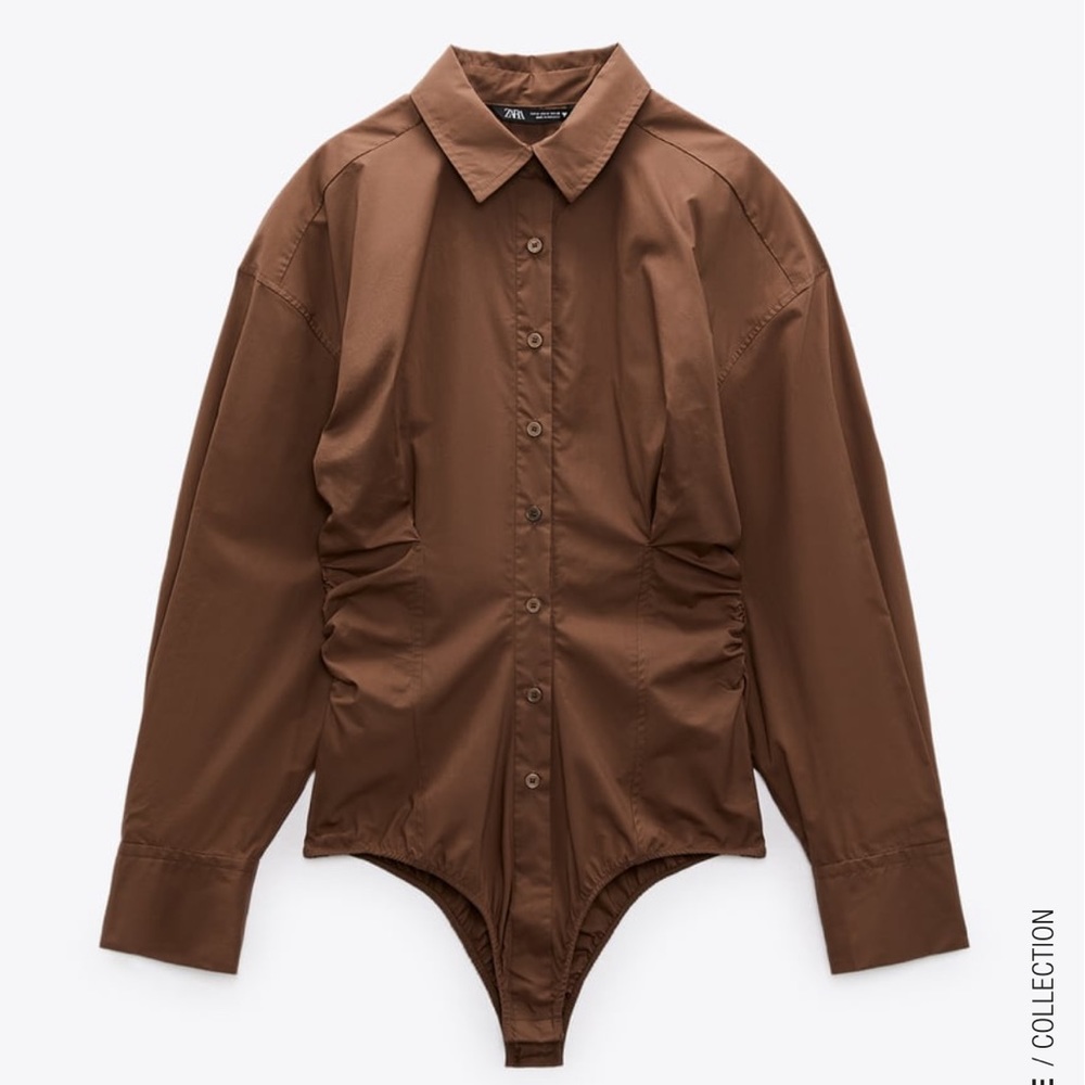 Brown Zara Poplin bodysuit